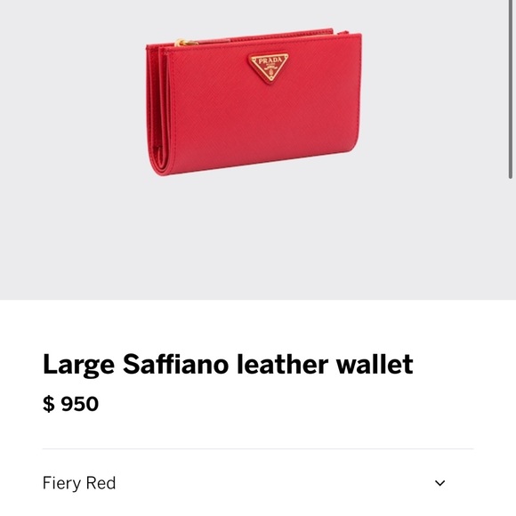 Prada - Large Saffiano Leather Wallet - Fiery Red - Picture 3 of 8